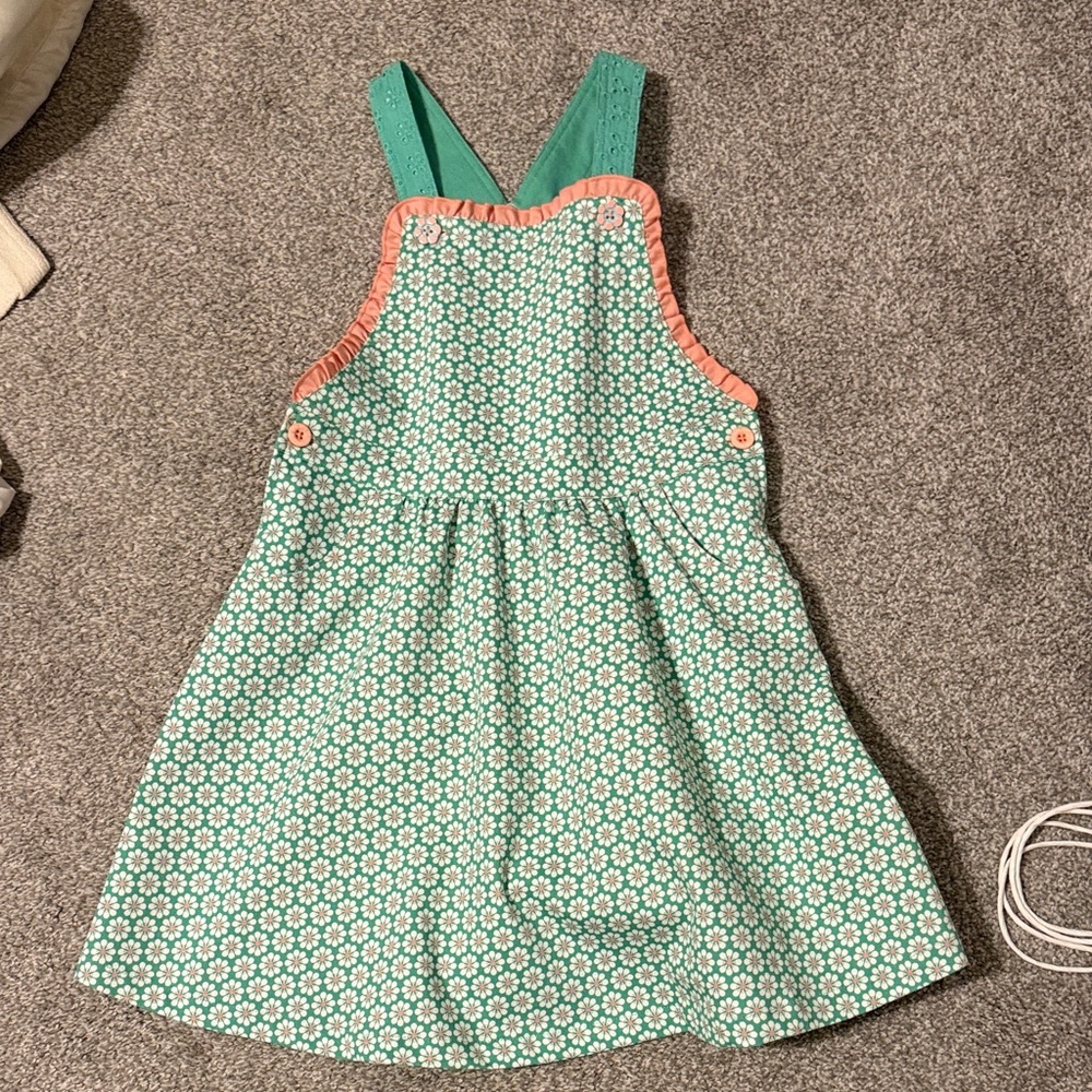 Matilda Jane Mint Green Daisy Pinafore with Coral Accents